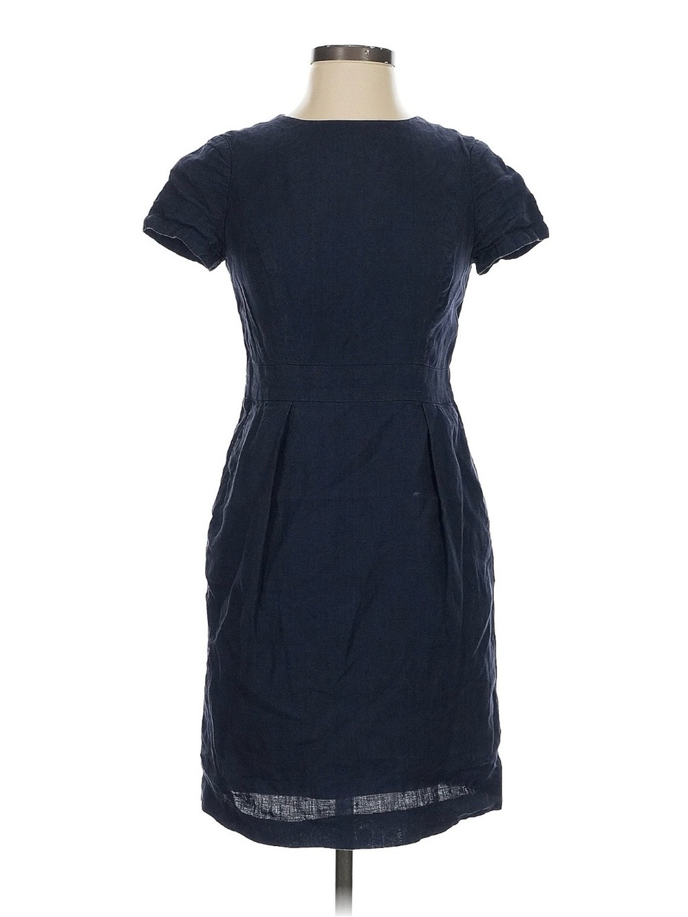 Brooks Brothers Navy Short-Sleeve Midi Sheath Dress in Linnen
